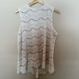 Rose + Olive Lace High Neck Sleeveless Tunic Hi-Low Hem Sz XL Fully Lined